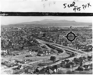 View of Rainier Avenue and Lake Way looking east, March 1954.